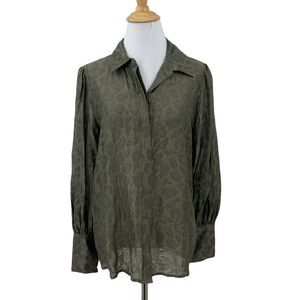 Guess Raven Button Up Shirt Womens S Small Asphalt Green Shiring Cuffs Shoulders